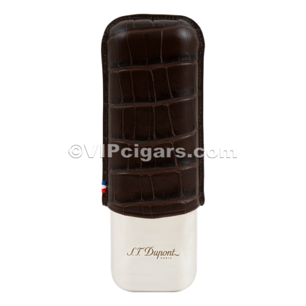 St Dupont Metal Base Cigar Case - Croco Brown - 2 Cigare